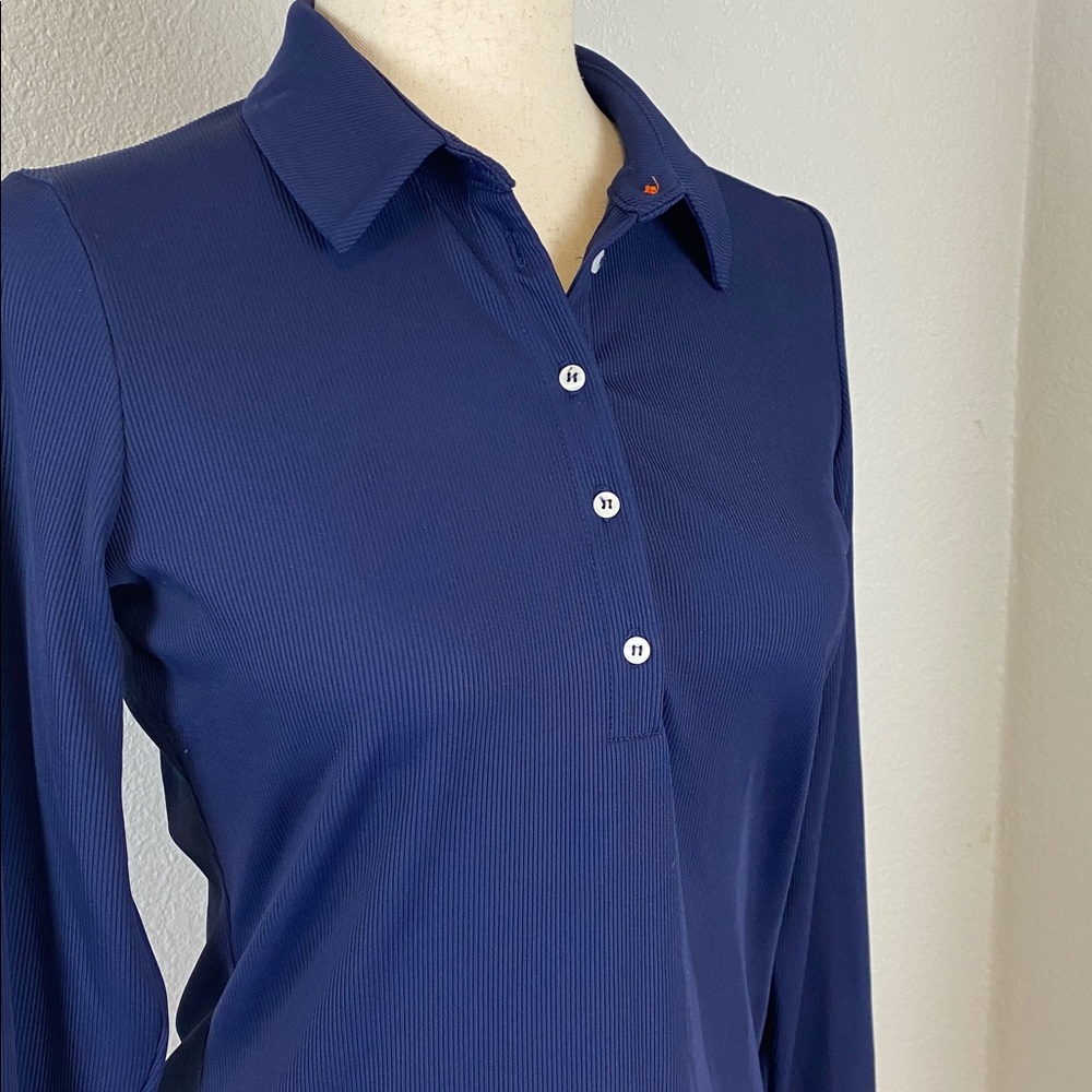 KJUS Celin Navy Blue Women's Small Long-Sleeve Golf SPF 50 Sport Fit Polo - Picture 3 of 11